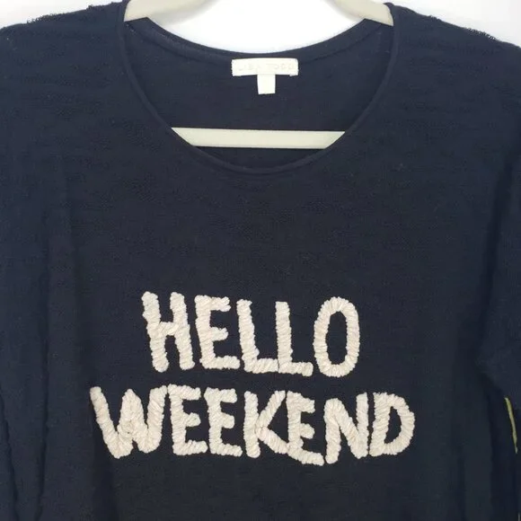 Lisa Todd Hello Weekend Pullover Sweater M Womens Chenille Embroidered Black - Picture 7 of 10